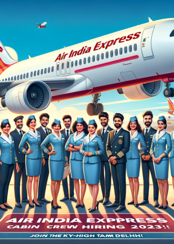 Air-India-Express-aircraft-on-the-tarmac-with-clear-blue-skies-above.-In-the-foreground-a-group-of-diverse-cabin-crew-members-in-their-Air-India-Express