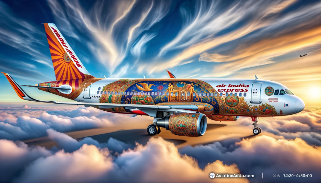 Photo of an Air India Express A320neo aircraft showcasing a stunning livery transformation with ancient Indian art motifs