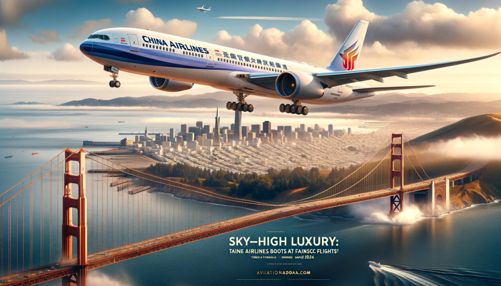 Image of a China Airlines plane taking off against a backdrop of the iconic Golden Gate Bridge in San Francisco