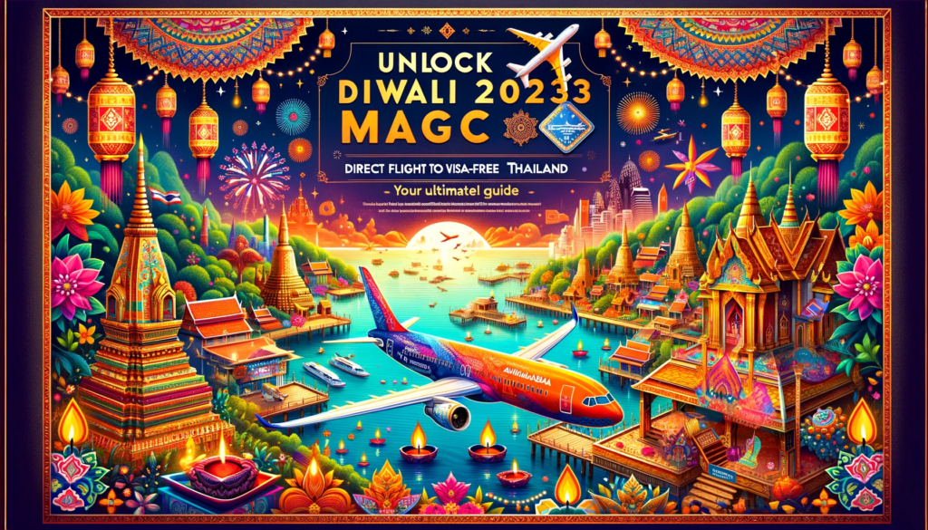 festive-poster-for-Diwali-2023-featuring-a-vibrant-illustration-of-a-plane-flying-over-a-scenic-depiction-of-Thailand