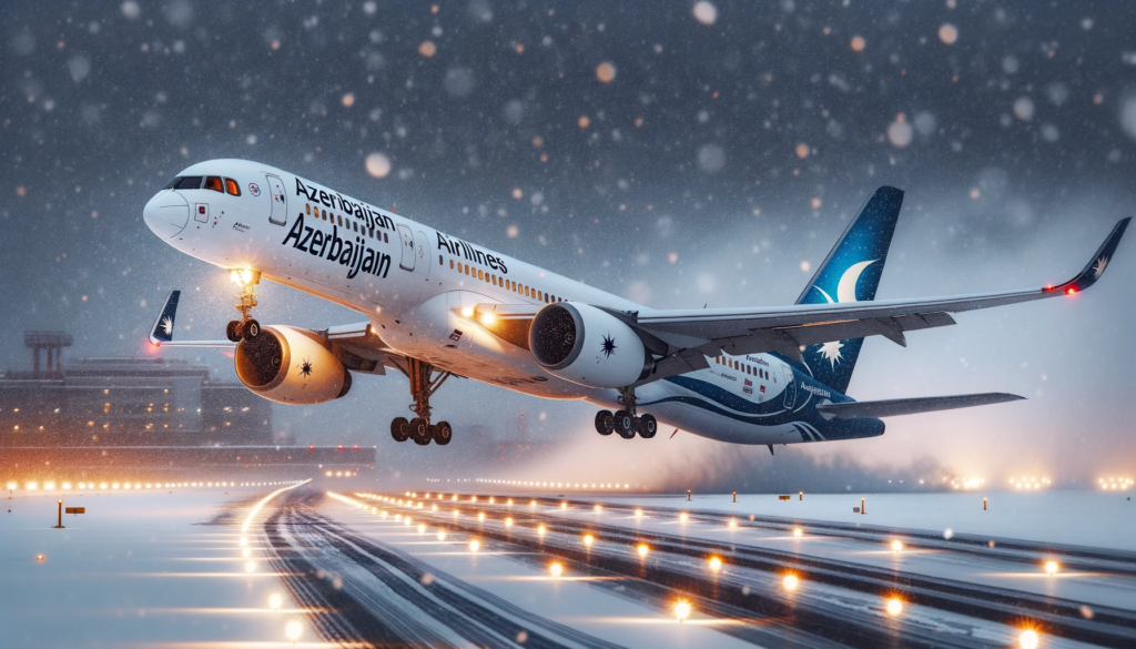 Azerbaijan-Airlines-Boeing-757-taking-off-in-a-snowy-winter-setting