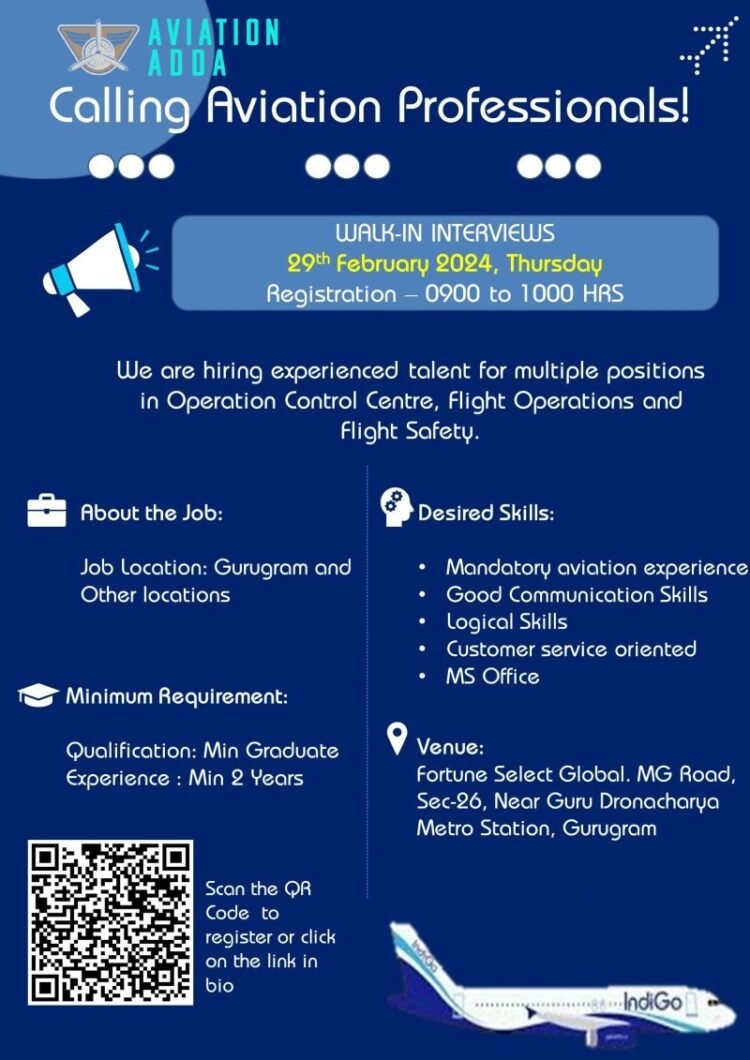 IndiGo Walk-In Interviews for OCC (Operation Control Centre), Flight Operations and Flight Safety in Gurugram