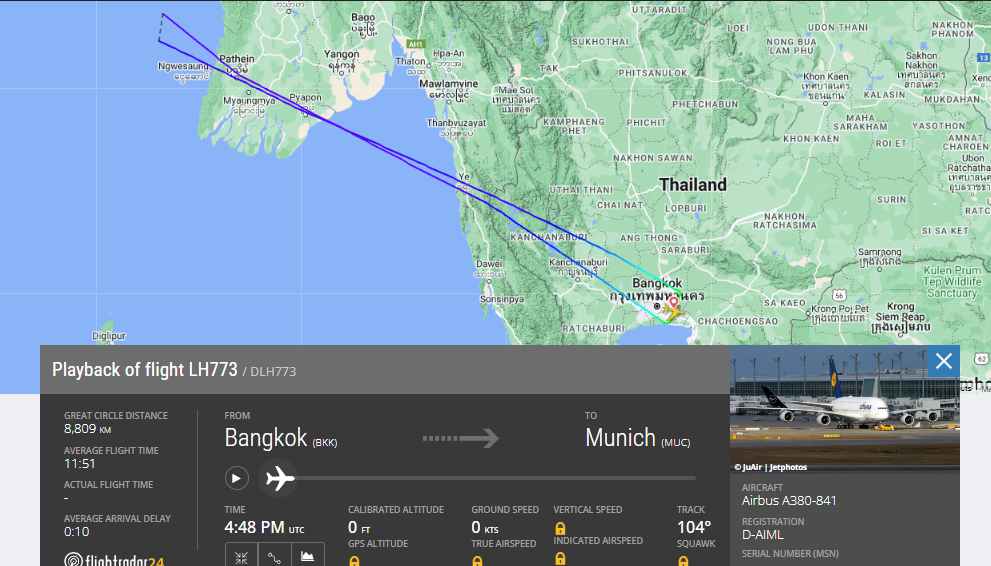 LH773 Diverted to Bangkok